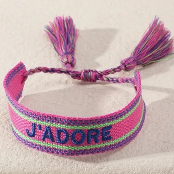 J'Adore Bracelet Cotton Weave Adjustable Handstitched Festival Embroidery New - Picture 1 of 3